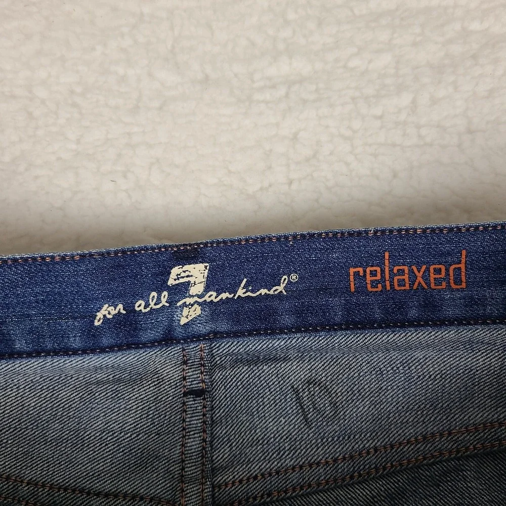 7 For‎ All Mankind Jeans Mens 33x28 Blue Relaxed Fit Button Fly Denim HEMMED